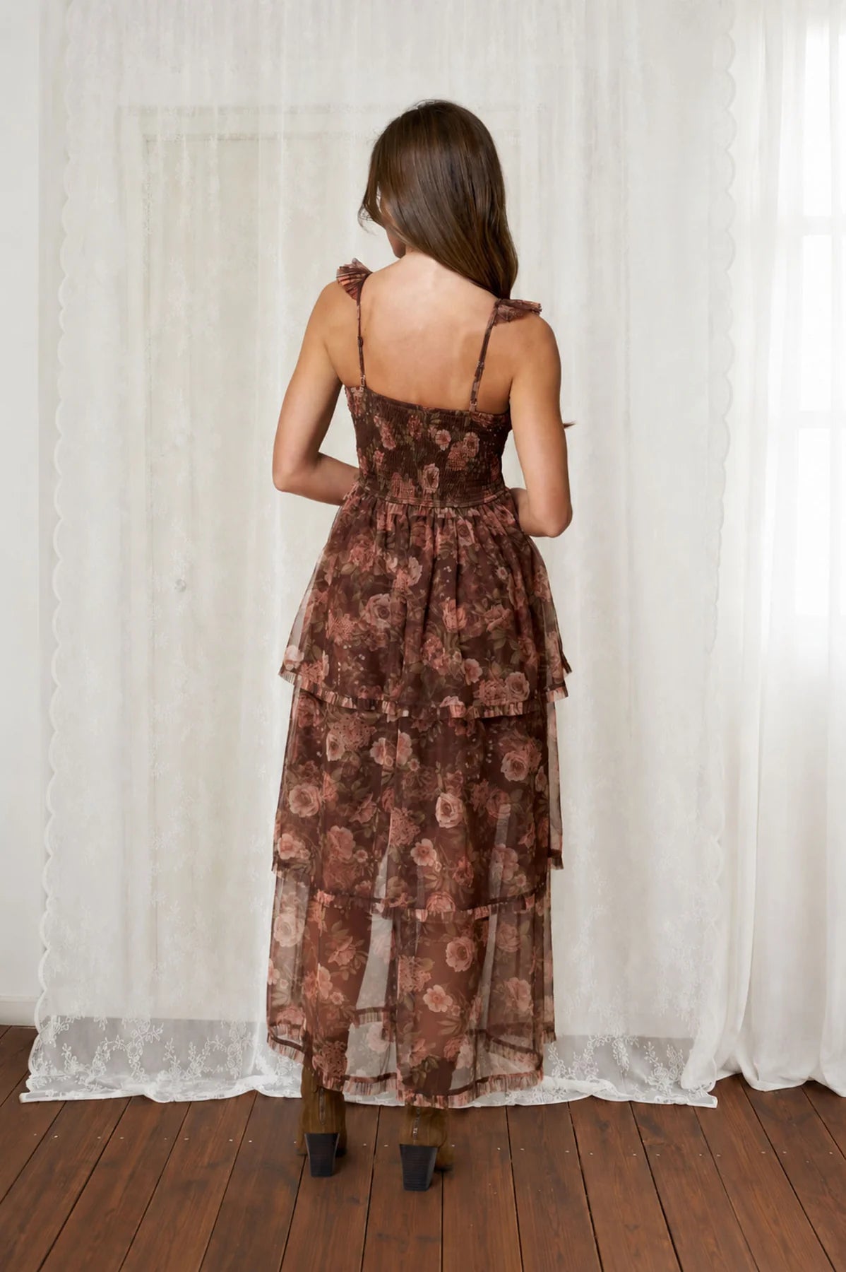 Samantha Floral Chiffon Ruffle Midi Dress