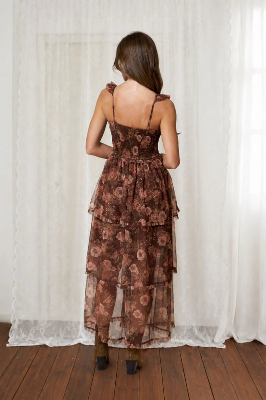 Samantha Floral Chiffon Ruffle Midi Dress