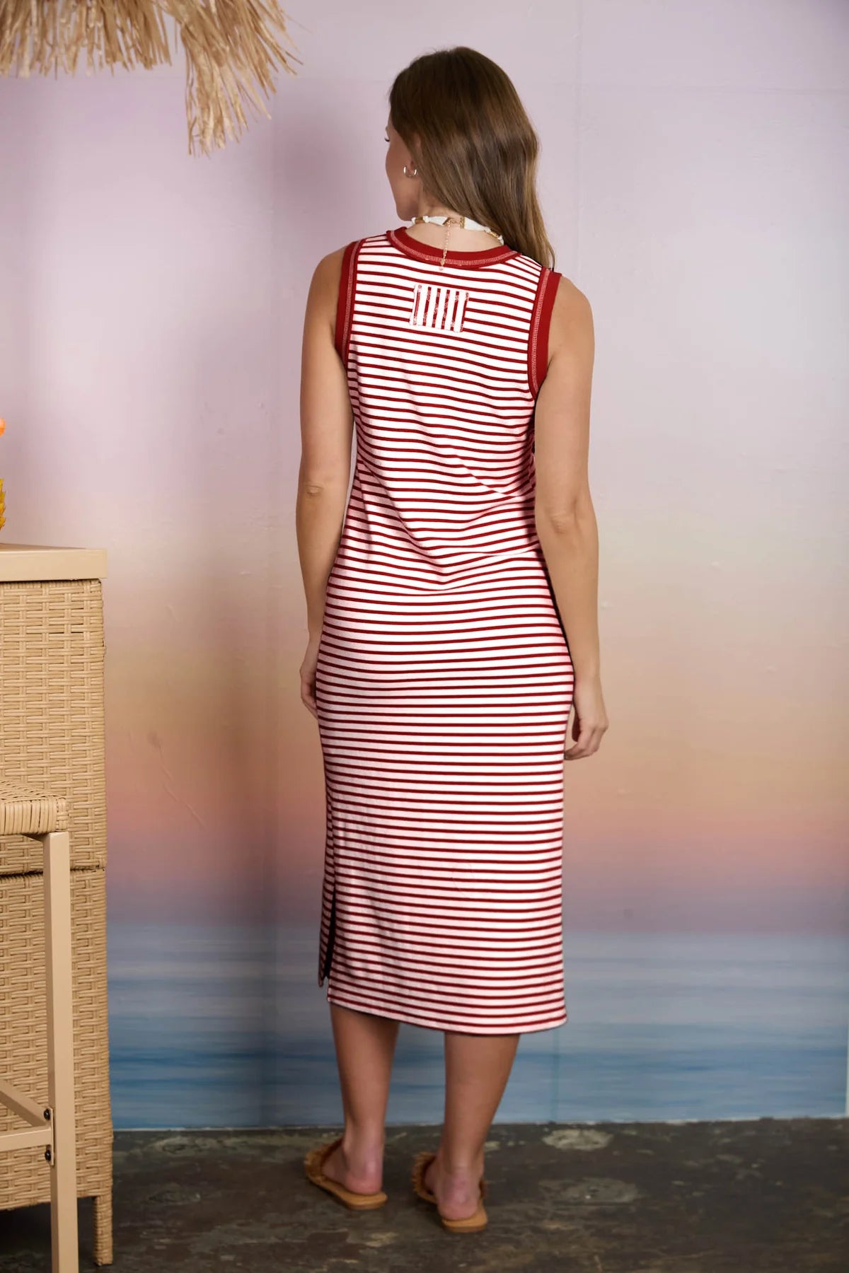 Red Sail Stripe Midi Dress