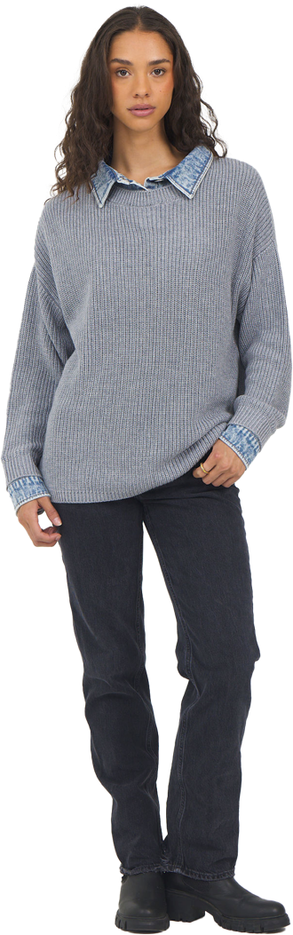 Denim Details Heather Grey Knit Sweater