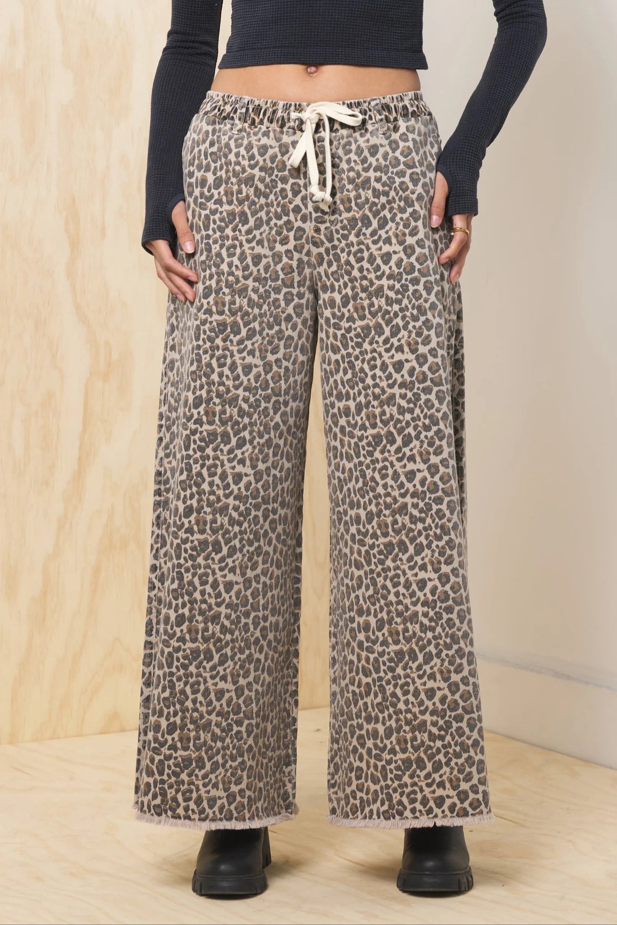 Wild Washed Stretch Denim Wide Leg Pant