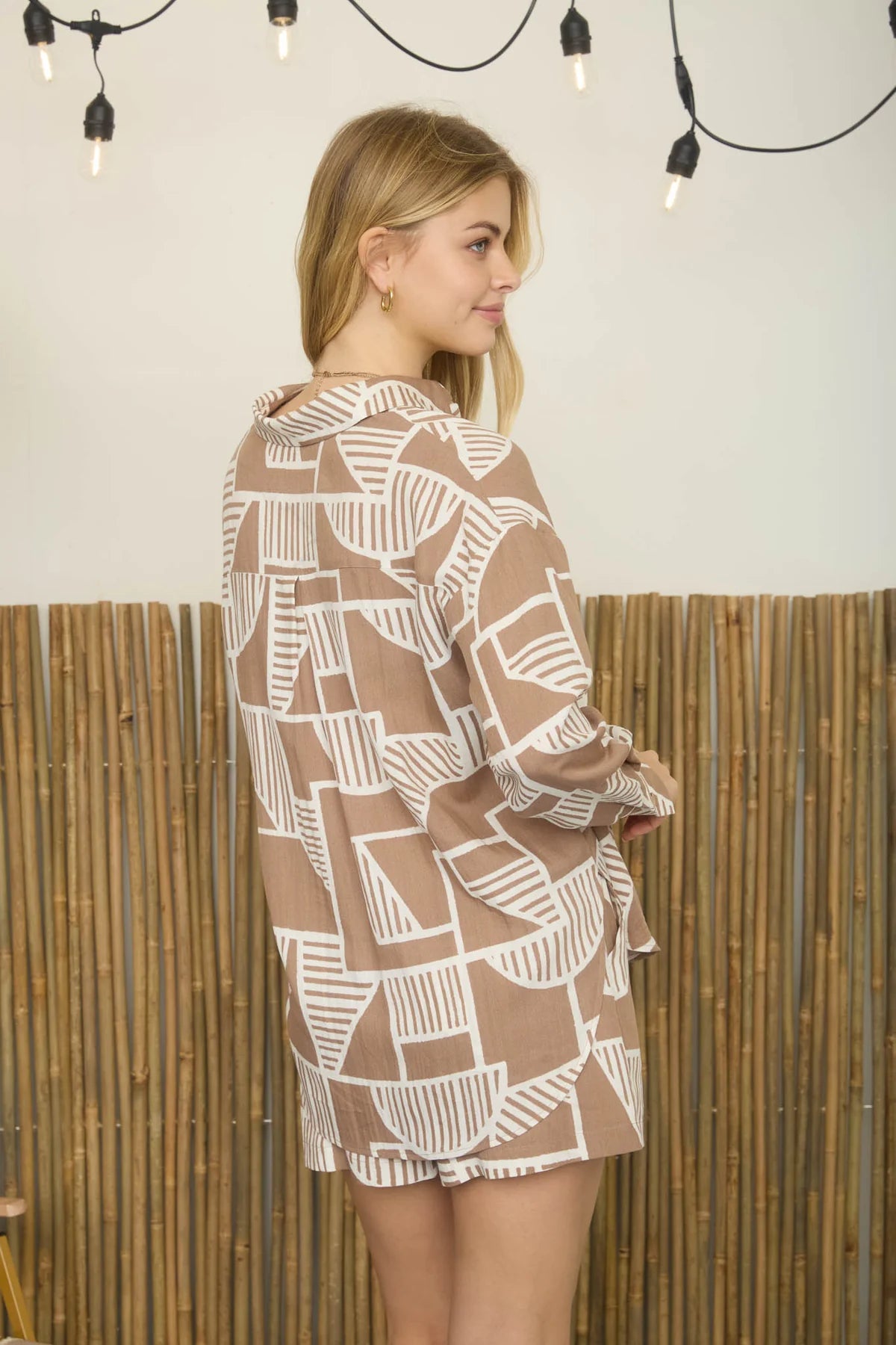 Mocha Abstract Button Up