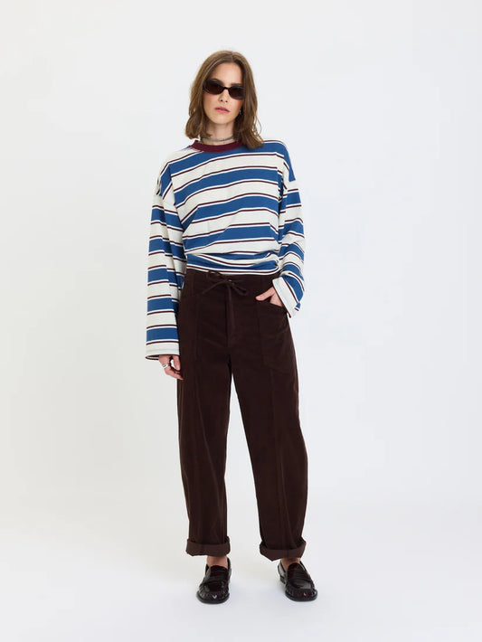 Villa Drawstring Barrel Leg Pant in Chocolate