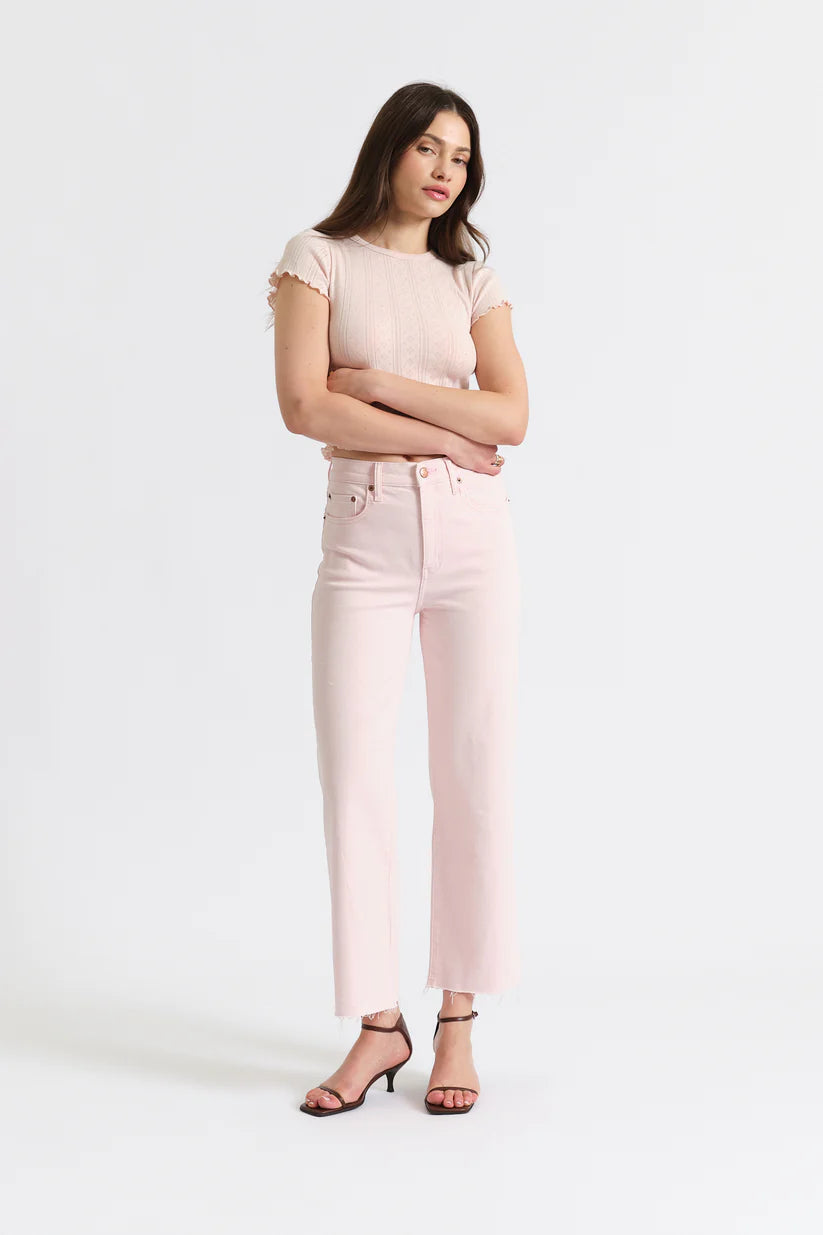 Pleaser High Rise Wide Ankle Jean in Think Pink