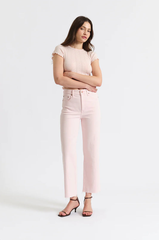 Pleaser High Rise Wide Ankle Jean in Think Pink