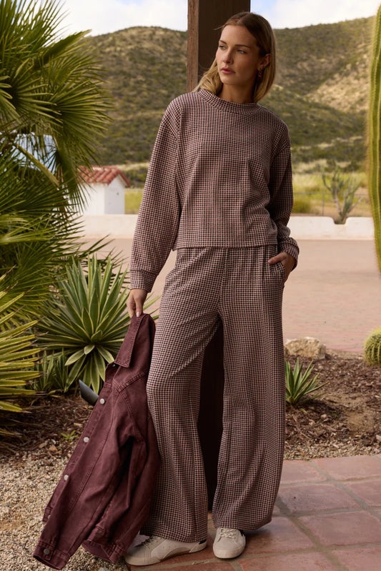 Houndstooth Cloud Fleece Mockneck