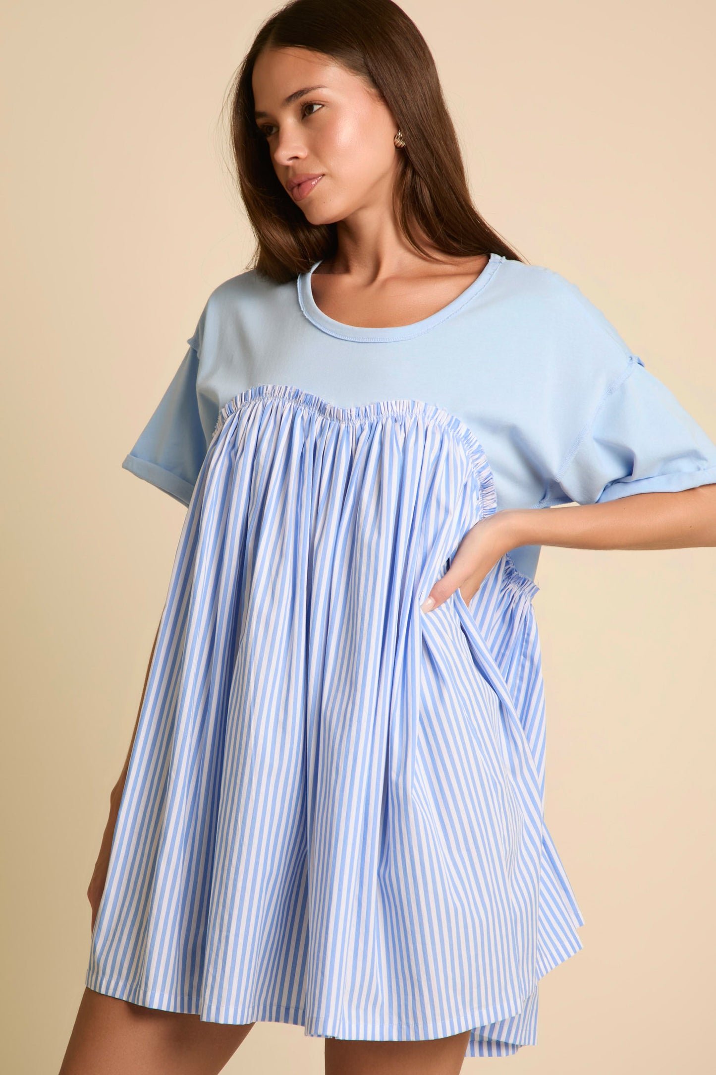 Sweetheart Stripe Short Sleeve Mini Dress