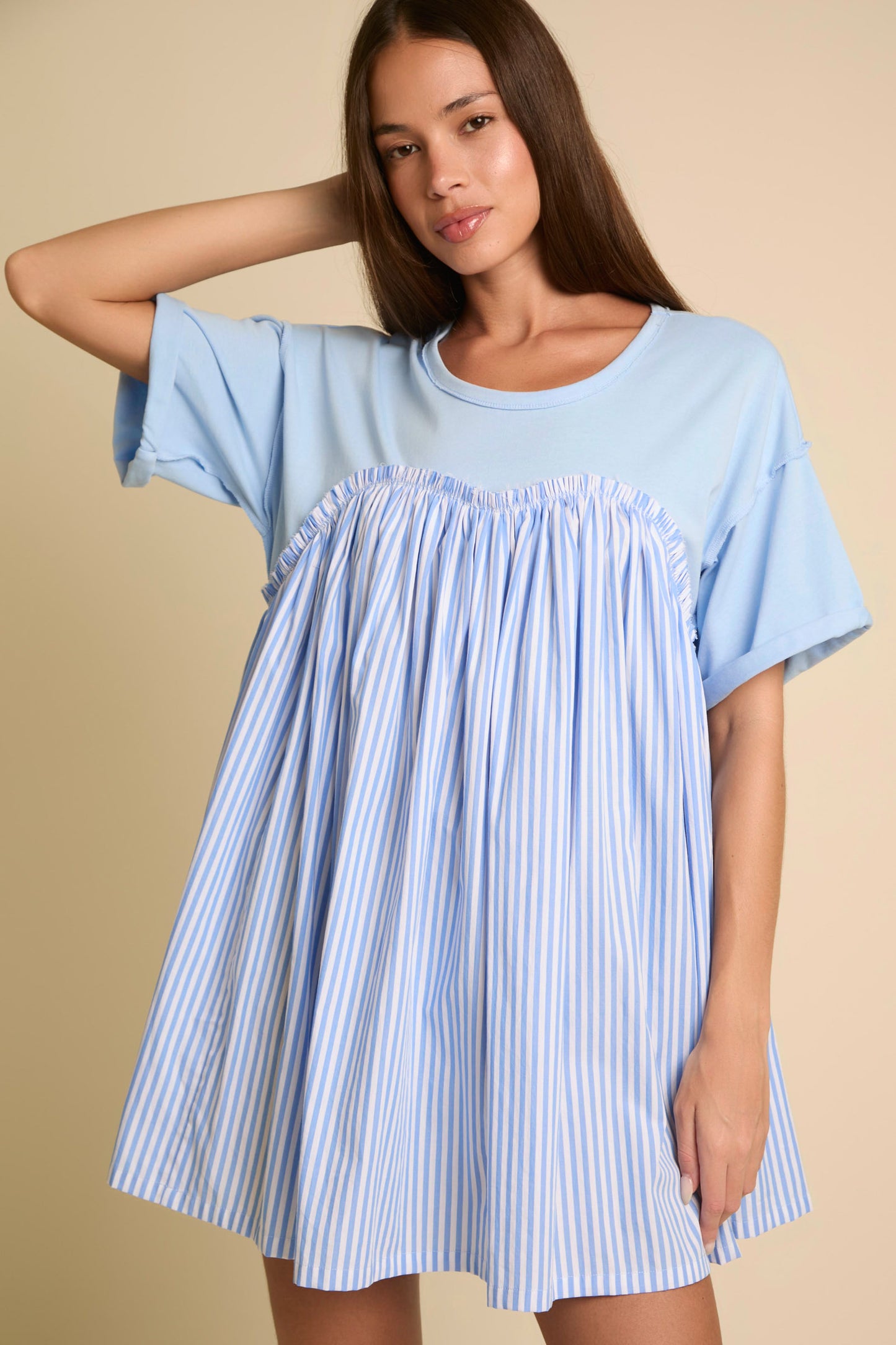 Sweetheart Stripe Short Sleeve Mini Dress