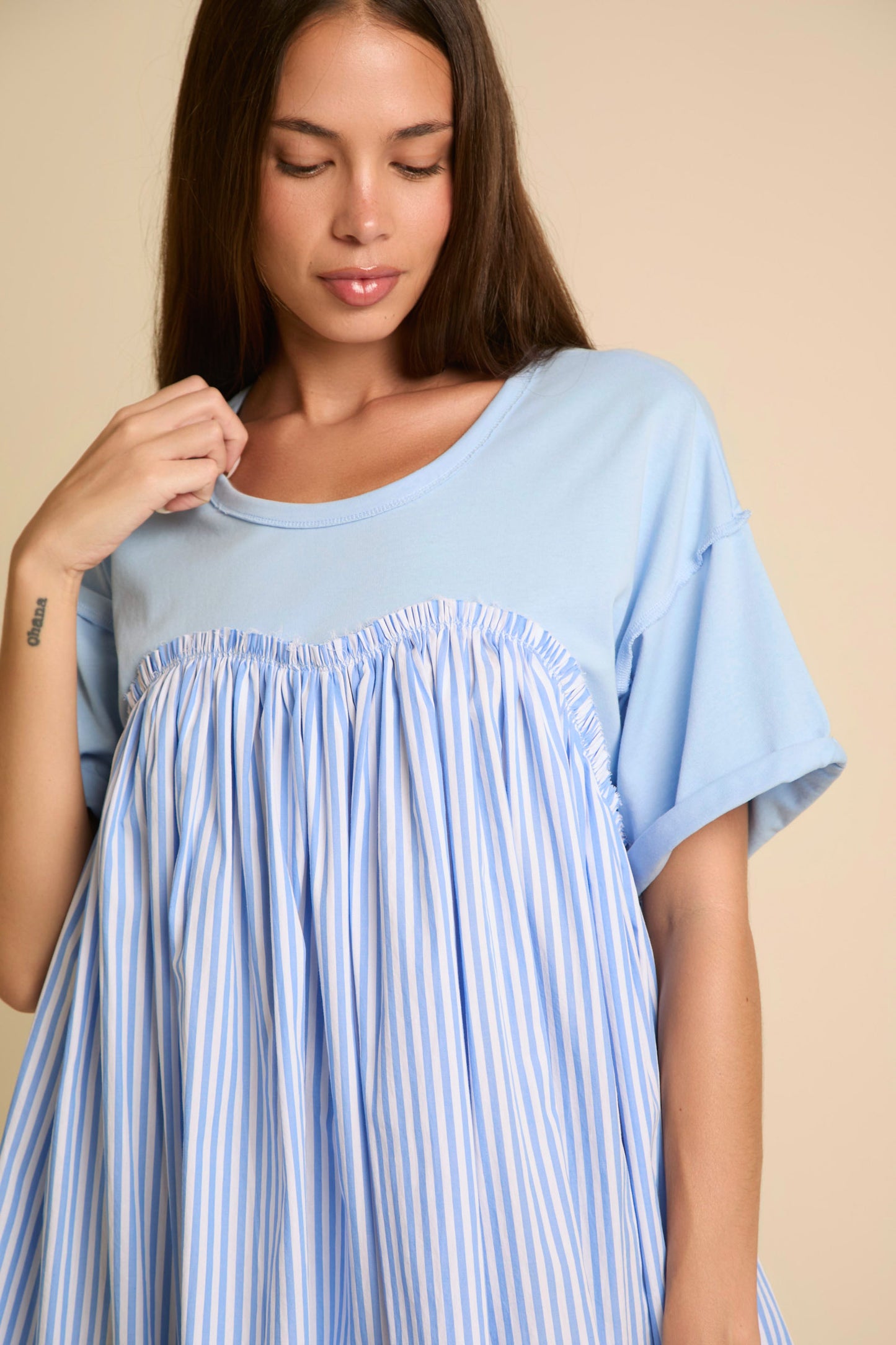 Sweetheart Stripe Short Sleeve Mini Dress