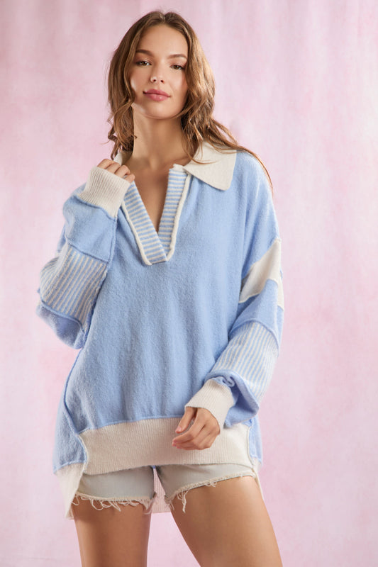 Spring Blues Collared Oversized Sweater