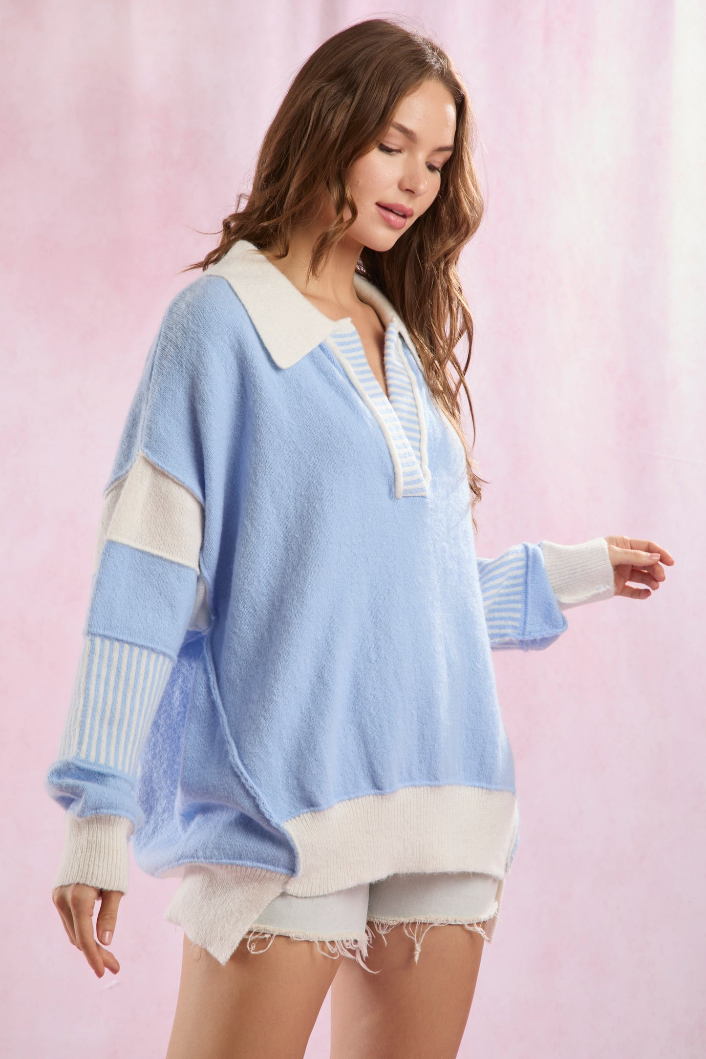 Spring Blues Collared Oversized Sweater