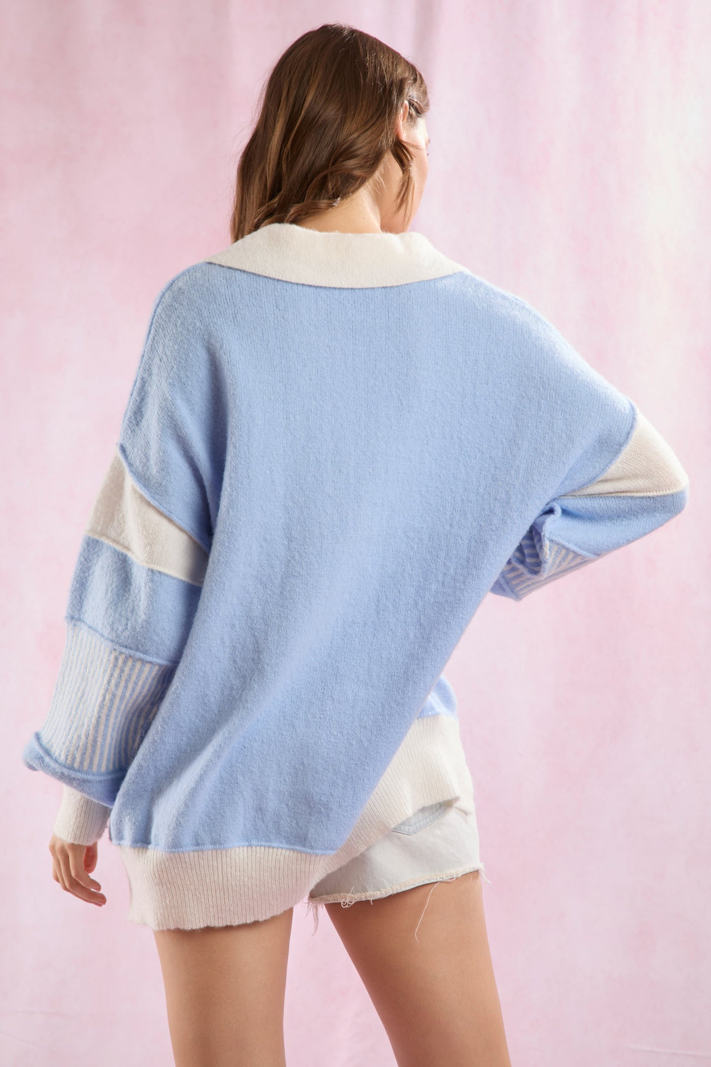 Spring Blues Collared Oversized Sweater