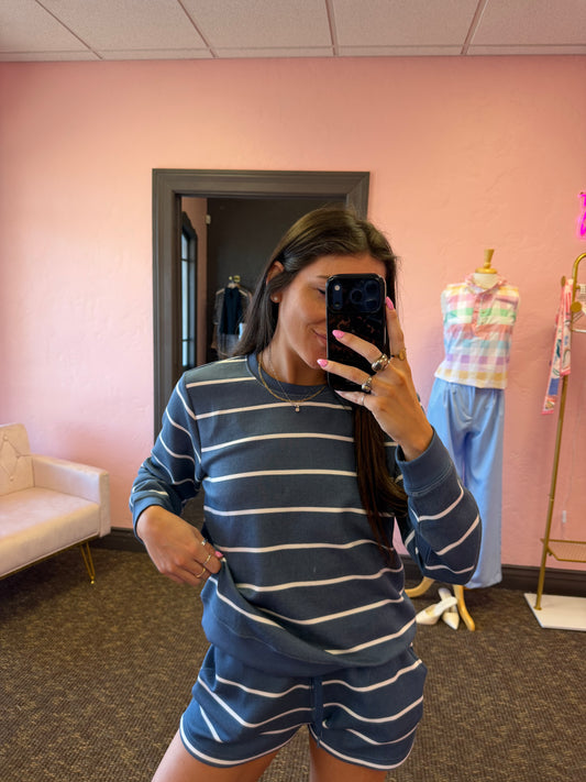 Blue Jean & Ivory Stripe Cloud Crewneck