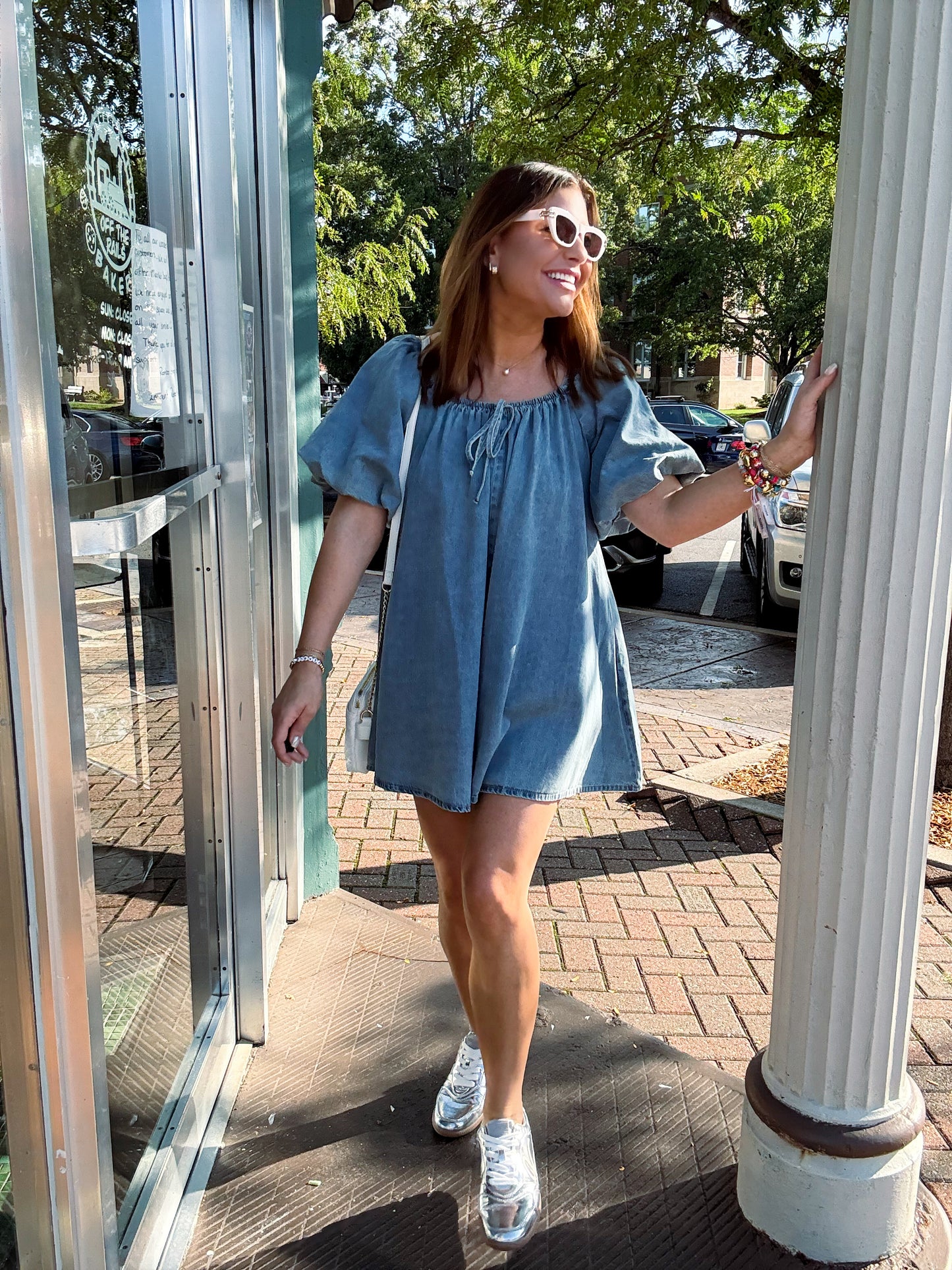 Karrie Denim Puff Sleeve Babydoll Romper