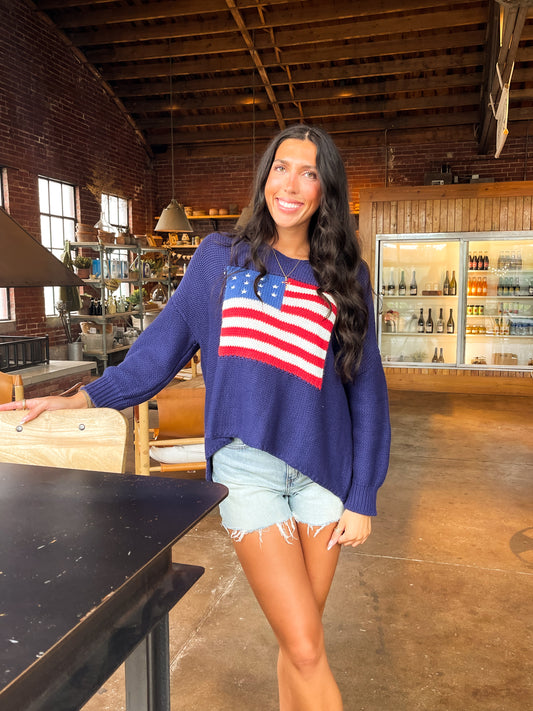 Navy Flag Embroidered Sweater