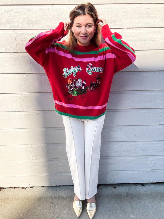 Queen of Sparkles Sleigh Queen Stripe Sweater