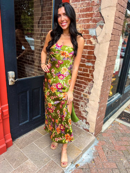 Garden Party Strapless Bias Cut Maxi Dress