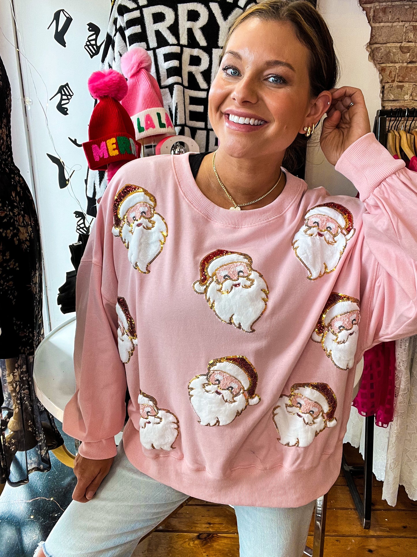 Santa Sequins & Fur Embroidered Sweatshirt