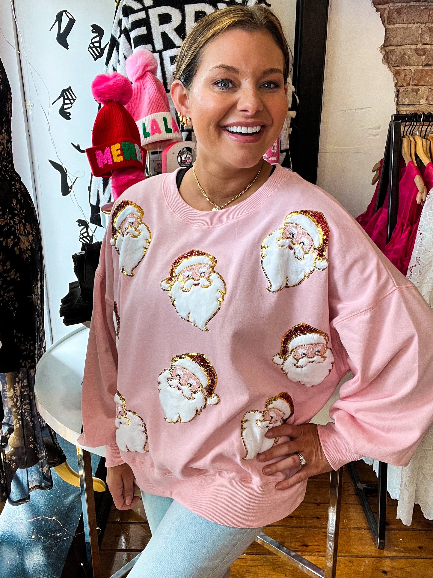 Santa Sequins & Fur Embroidered Sweatshirt