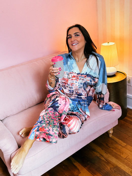 Oasis Beach Club Overslept Silky PJ Set