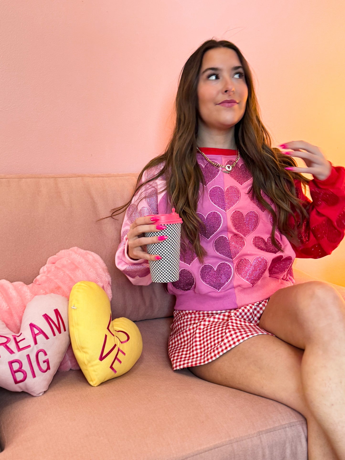 Colorblock Rhinestone Hearts Sweatshirt