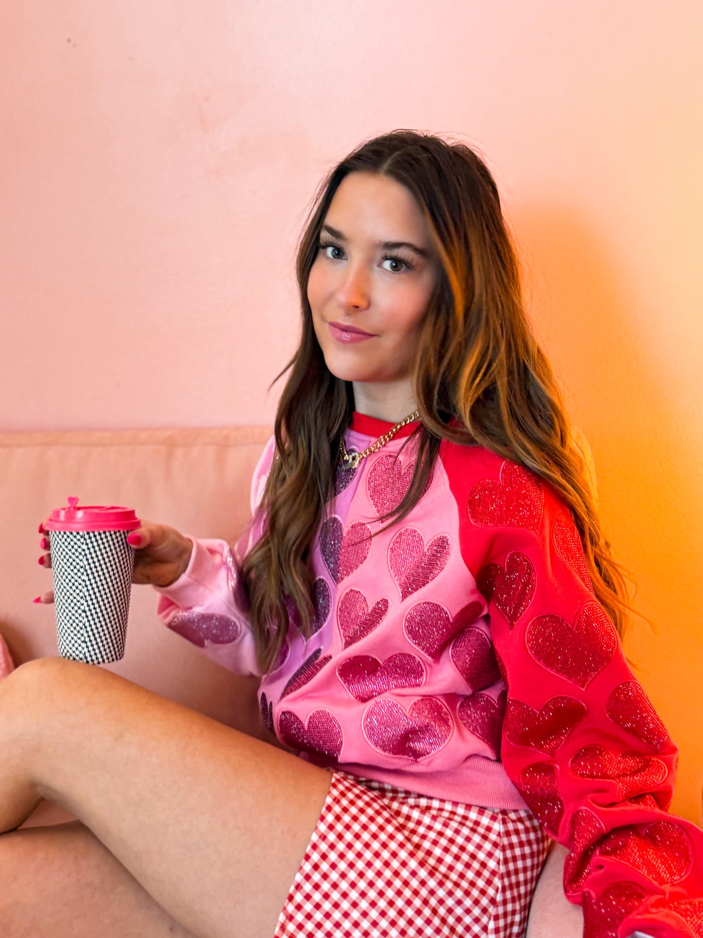 Colorblock Rhinestone Hearts Sweatshirt