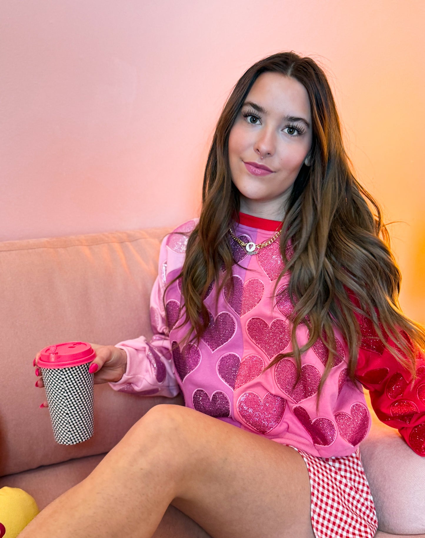 Colorblock Rhinestone Hearts Sweatshirt