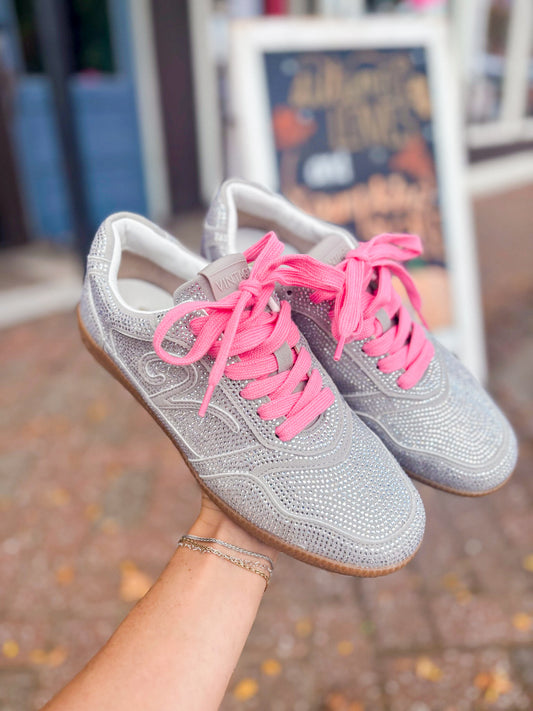 Whiz Silver Rhinestone Pink Laced Sneaker
