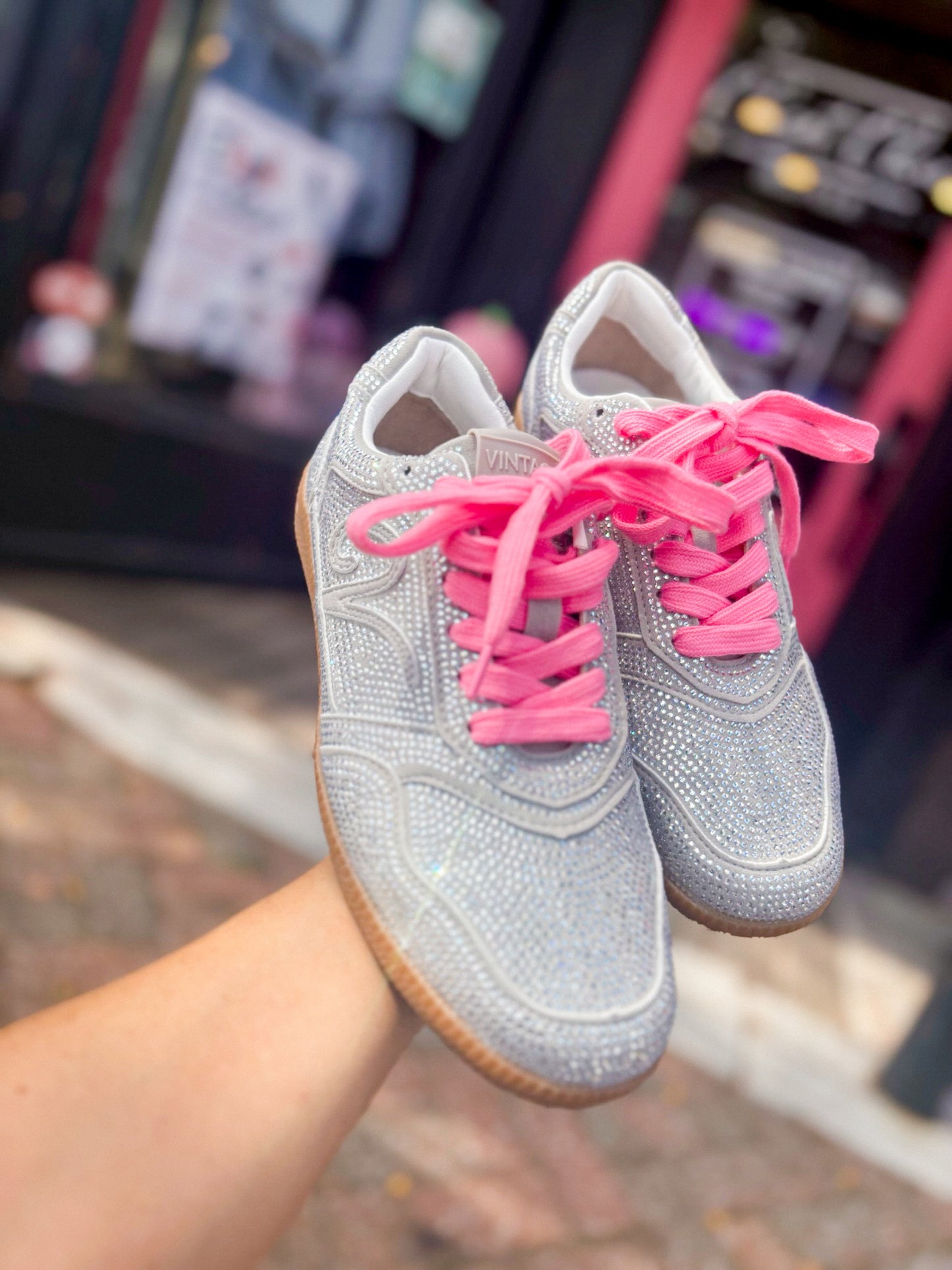 Whiz Silver Rhinestone Pink Laced Sneaker