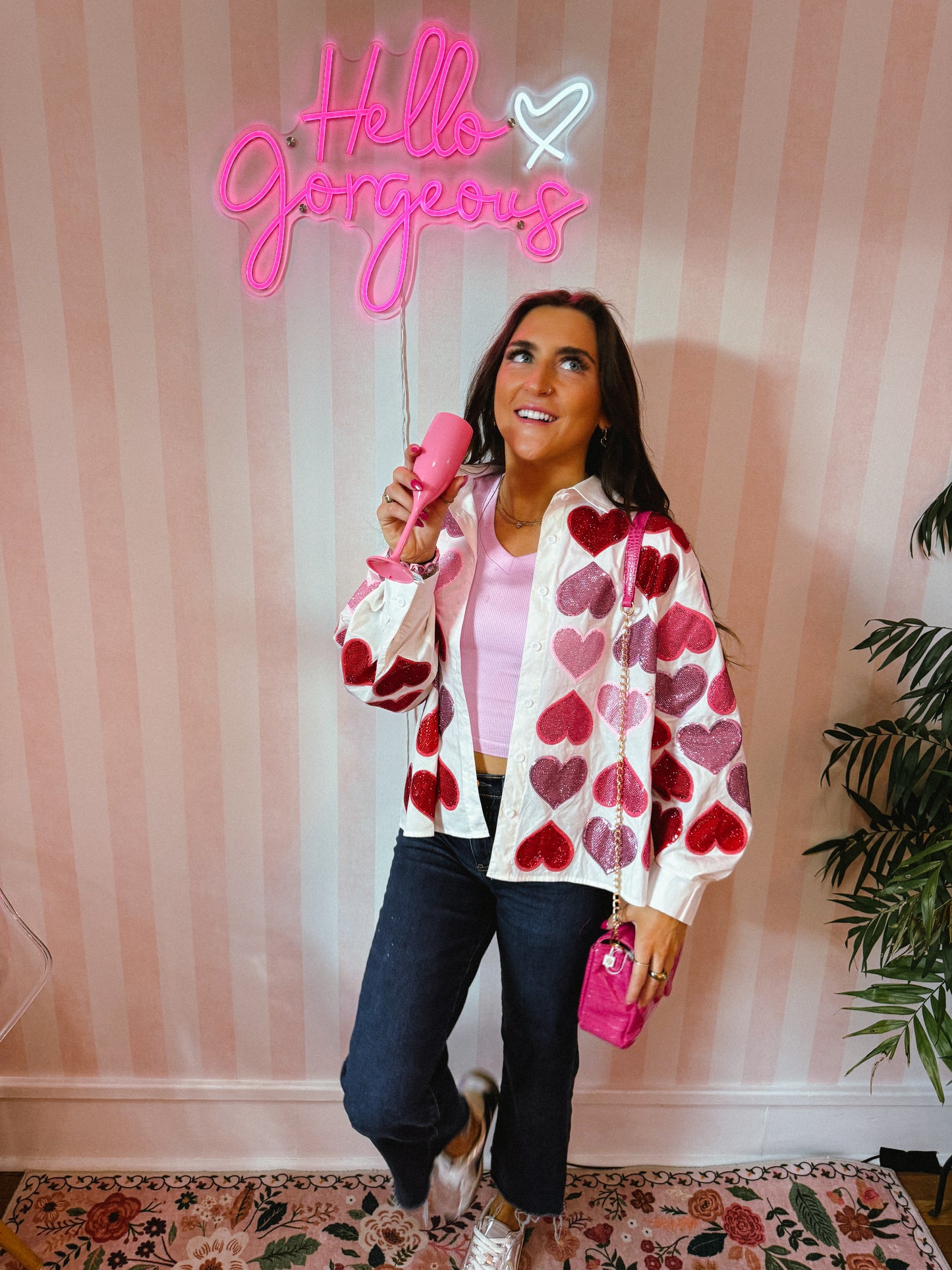 Rhinestone Hearts Button Up