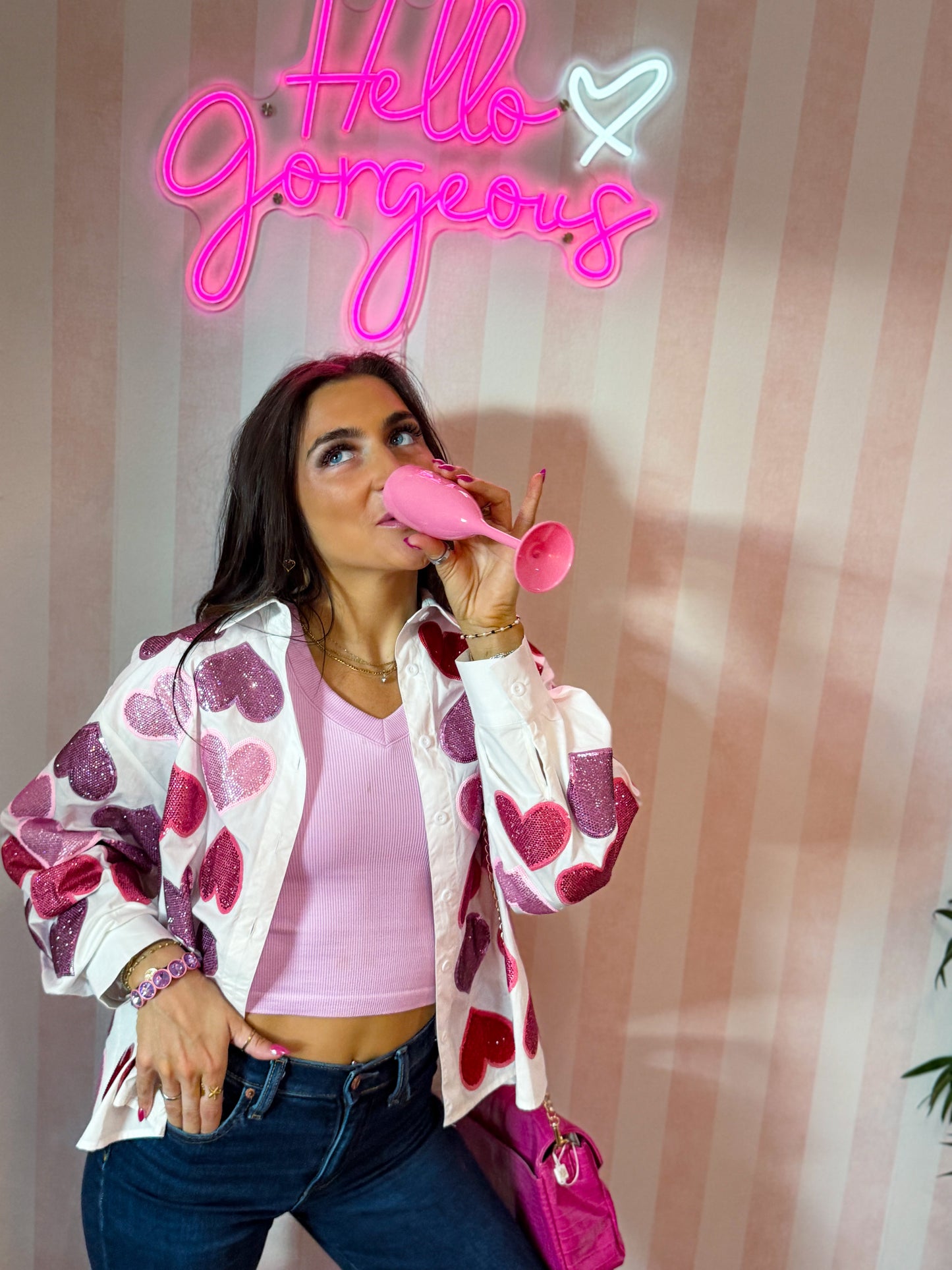 Rhinestone Hearts Button Up