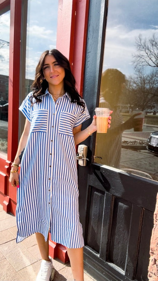 Classic Stripe Midi Shirt Dress