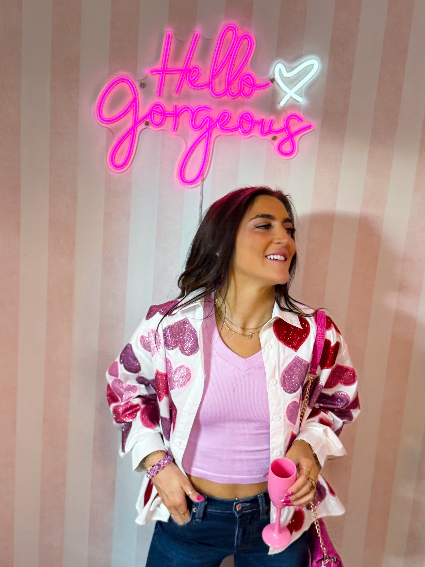 Rhinestone Hearts Button Up