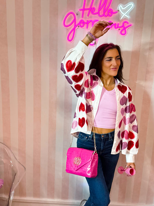 Rhinestone Hearts Button Up