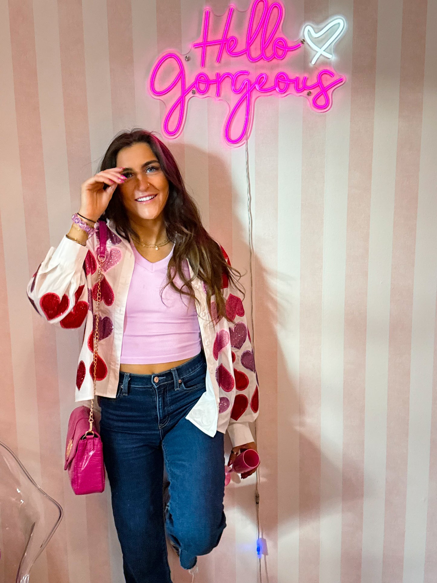 Rhinestone Hearts Button Up