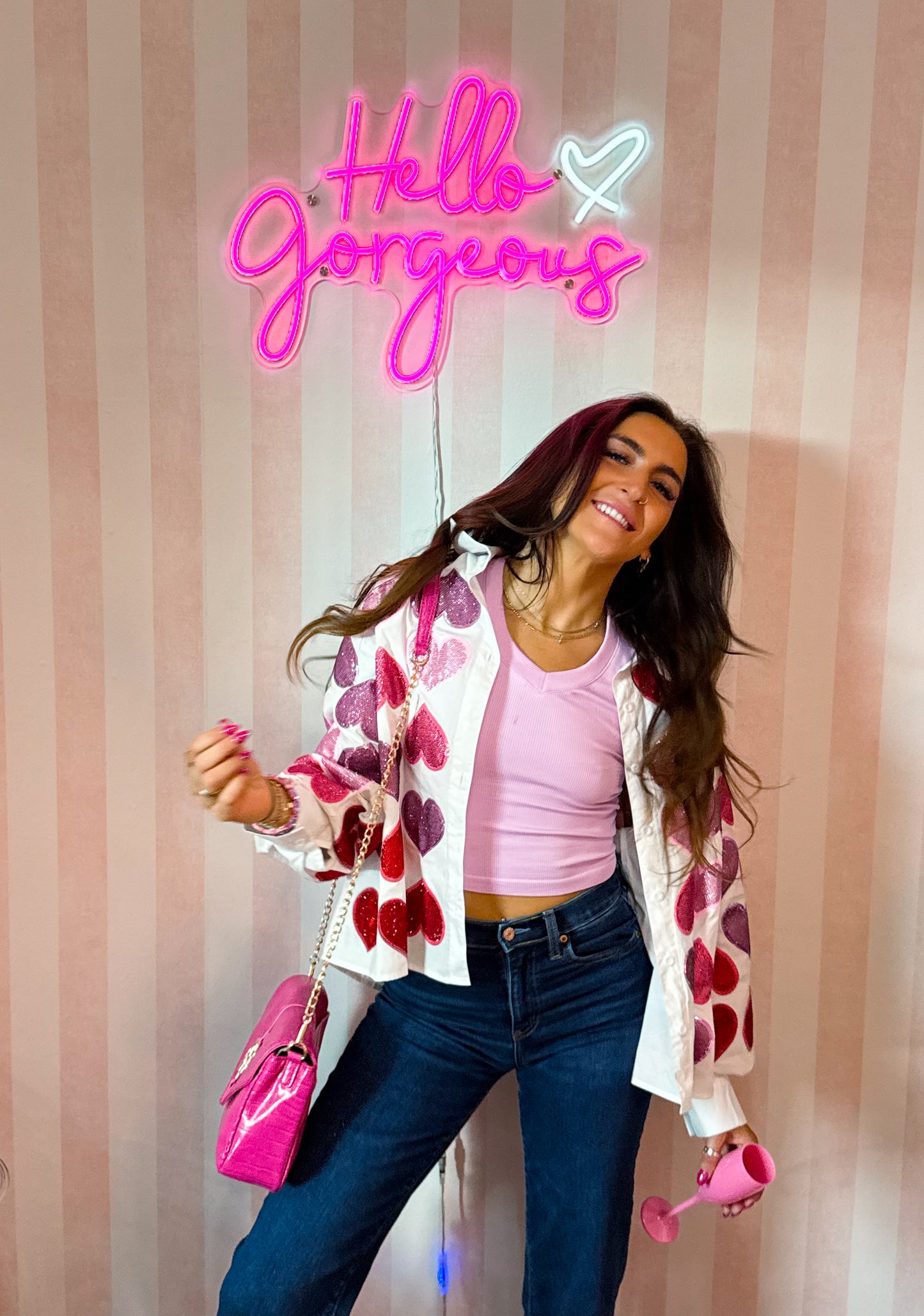 Rhinestone Hearts Button Up