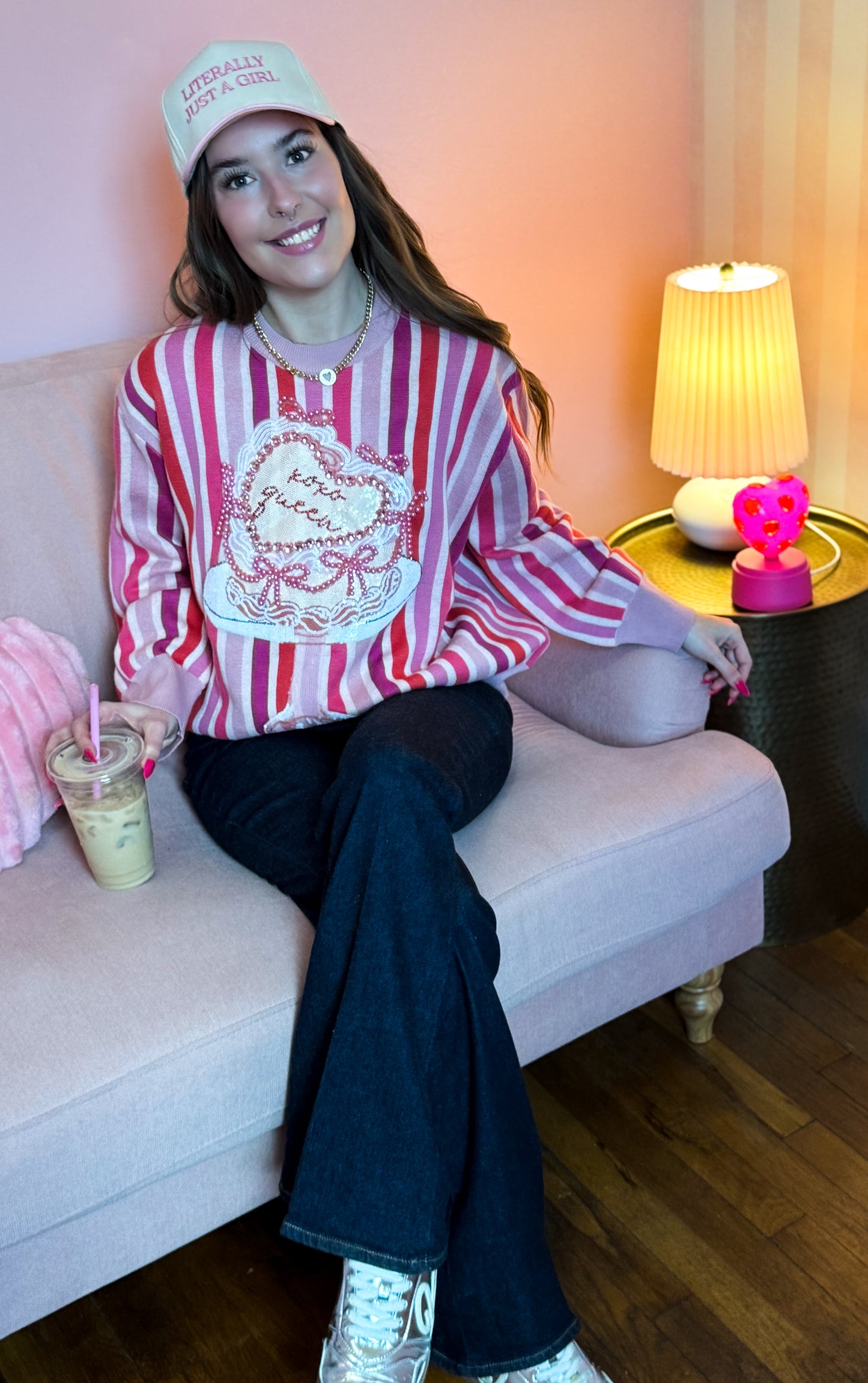Pink Striped XOXO Queen Heart Cake Sweater