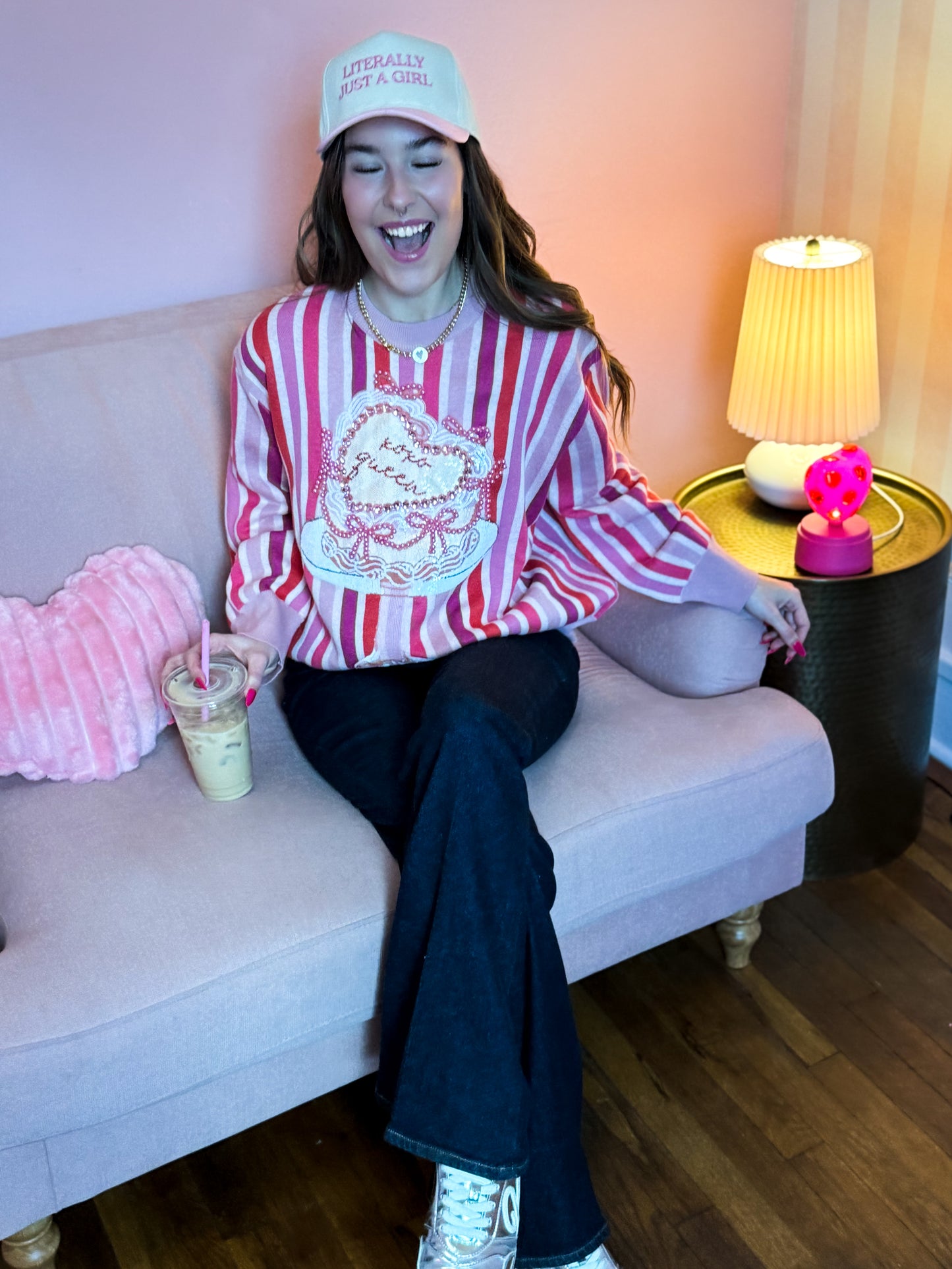 Pink Striped XOXO Queen Heart Cake Sweater