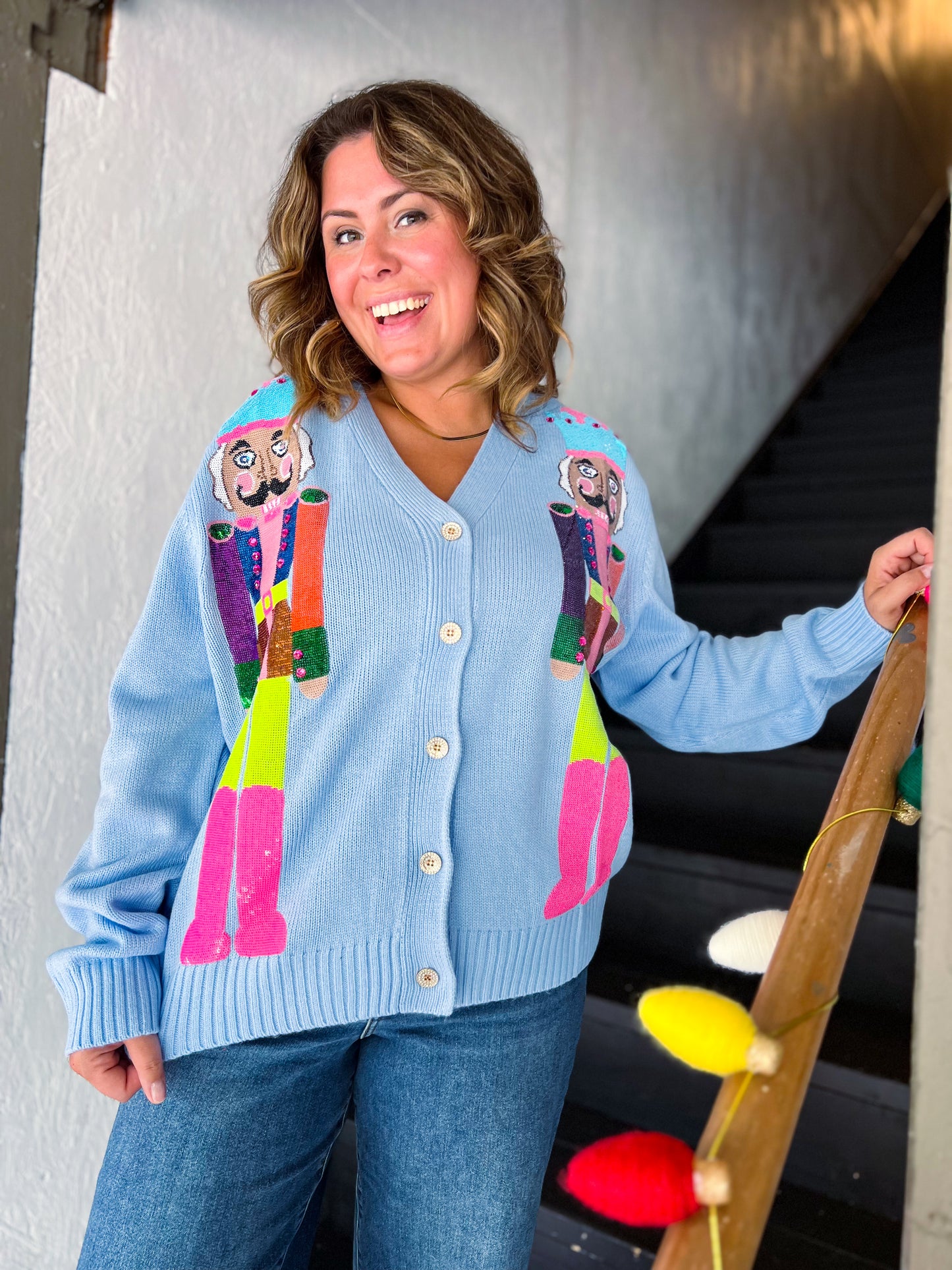 Powder Blue & Neon Nutcracker Cardigan