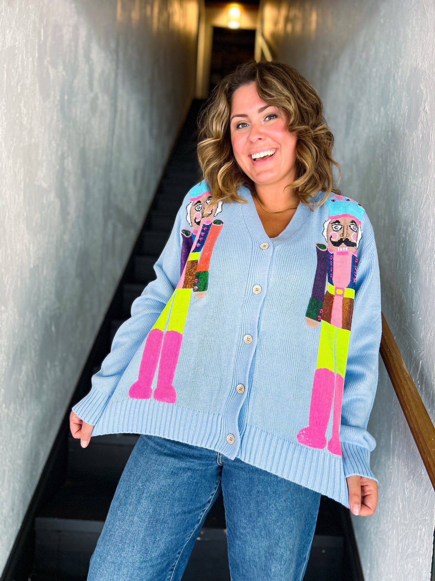 Powder Blue & Neon Nutcracker Cardigan