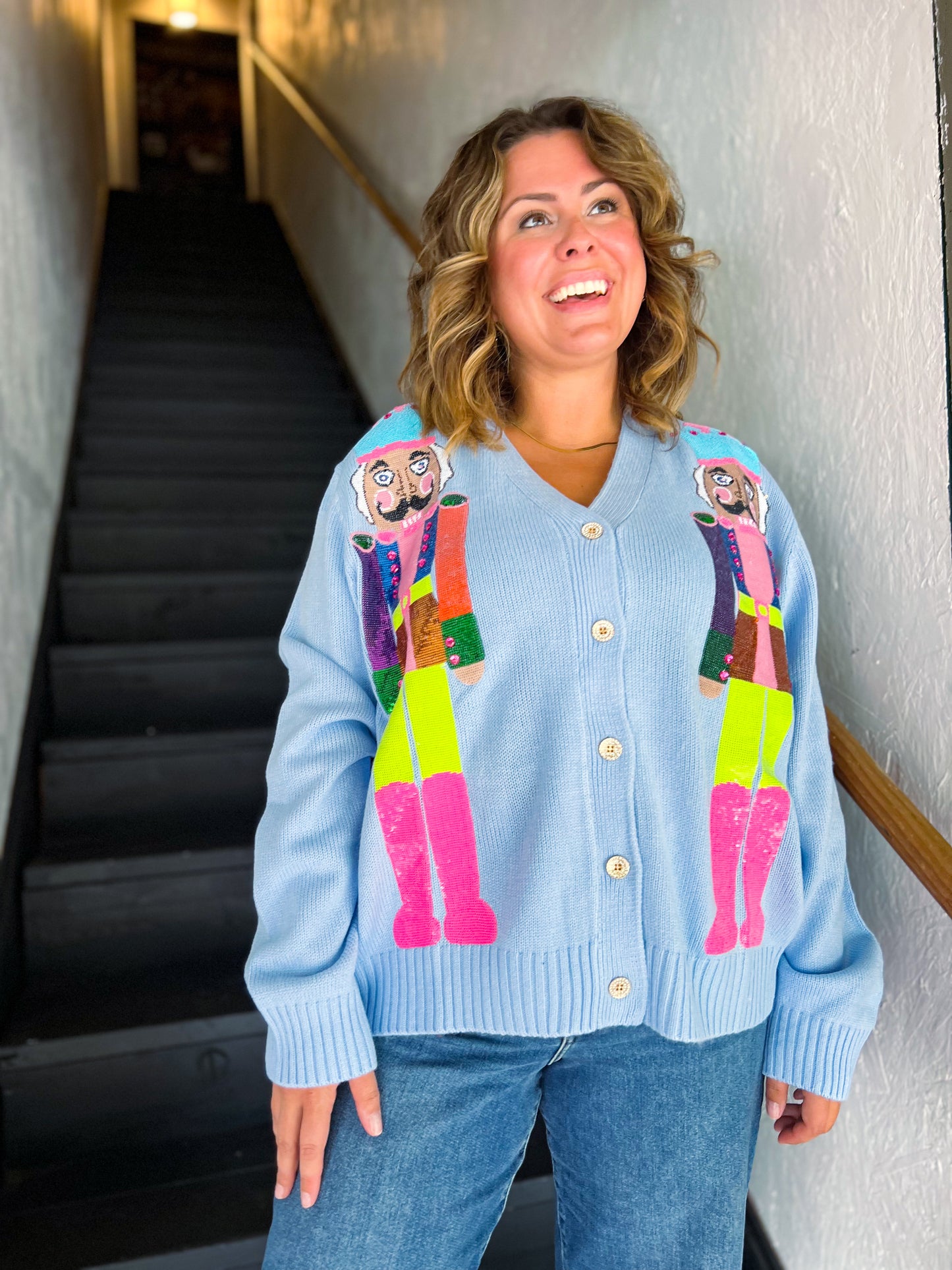 Powder Blue & Neon Nutcracker Cardigan