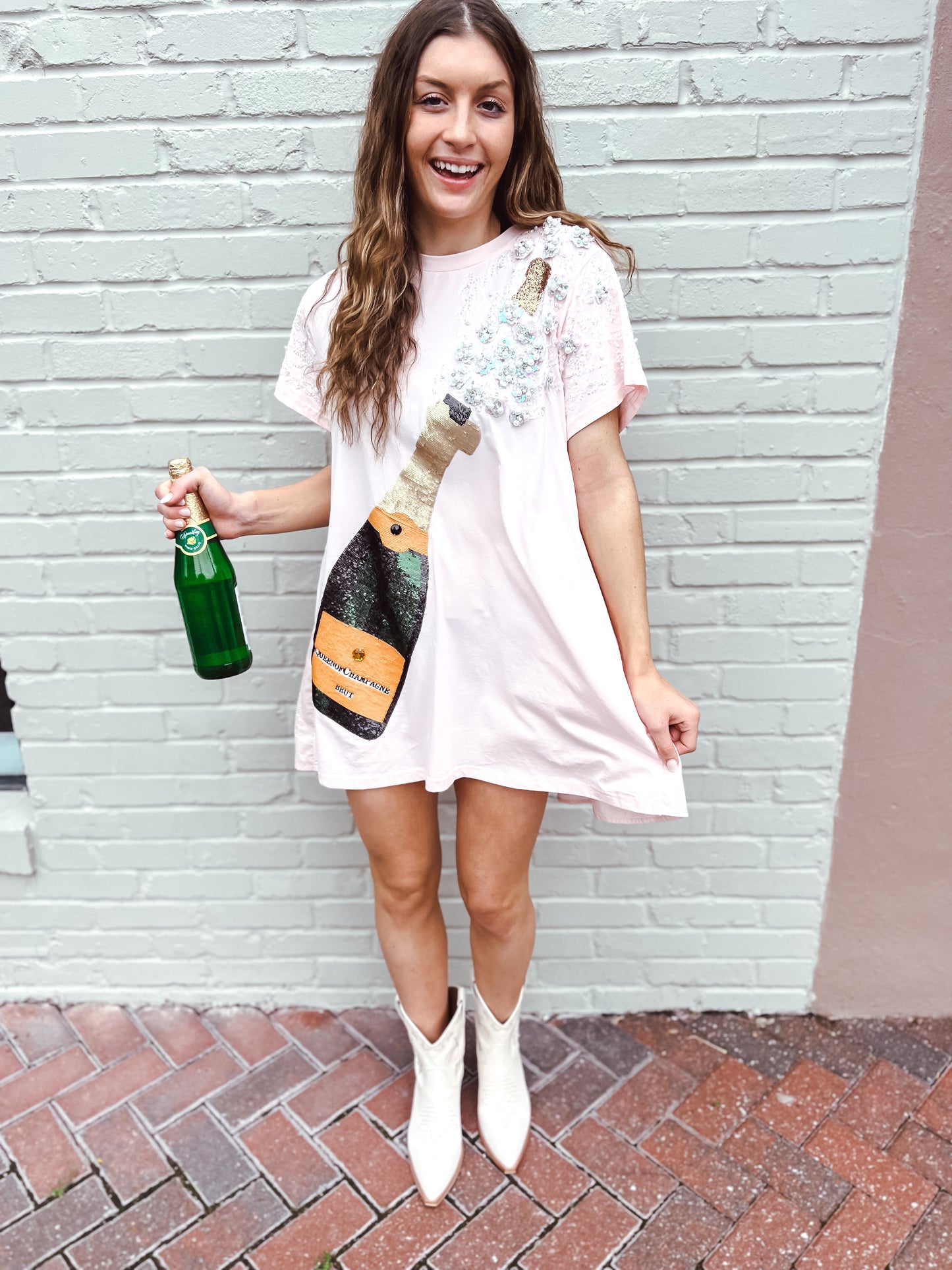 Pink Popping Champagne Tee Dress