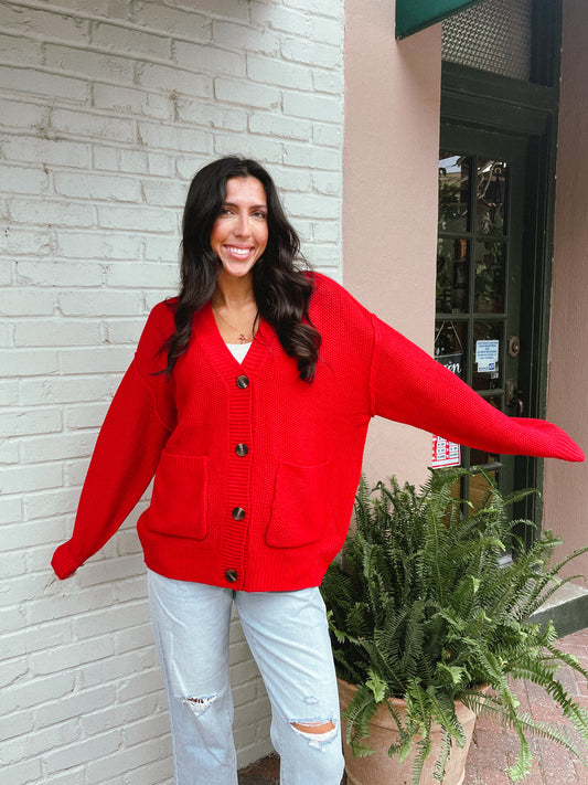 Red Button Up Cardigan