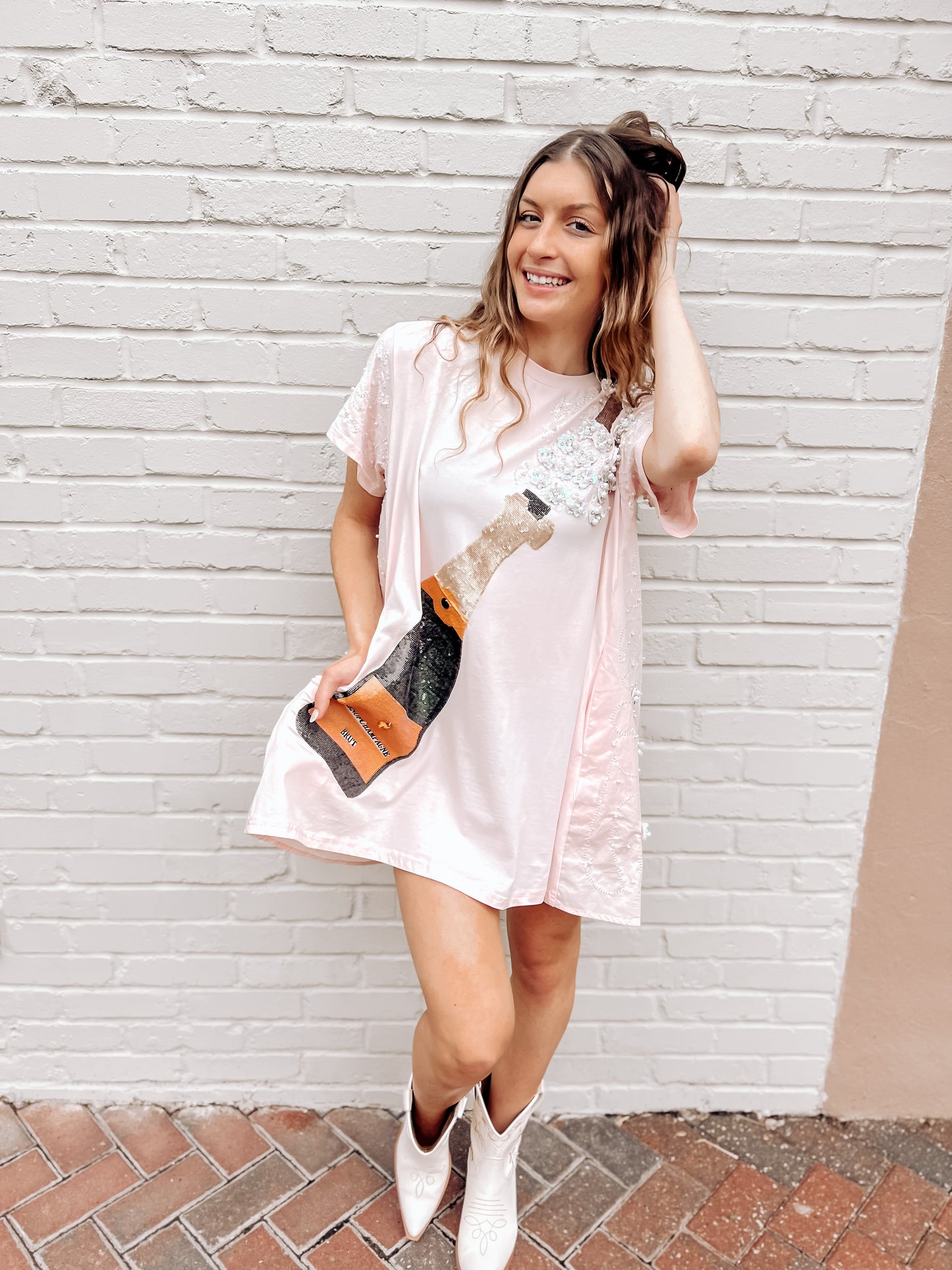 Pink Popping Champagne Tee Dress