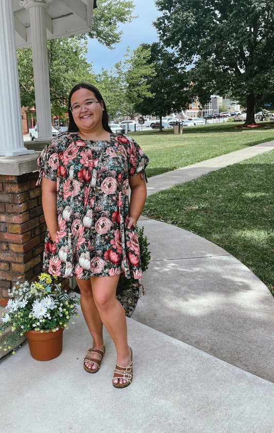 Lindsey Floral Tie Sleeve Dress