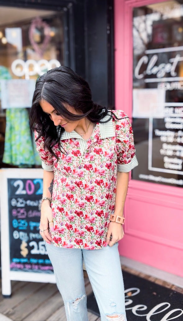 Raspberry Ruffle Collar Blouse