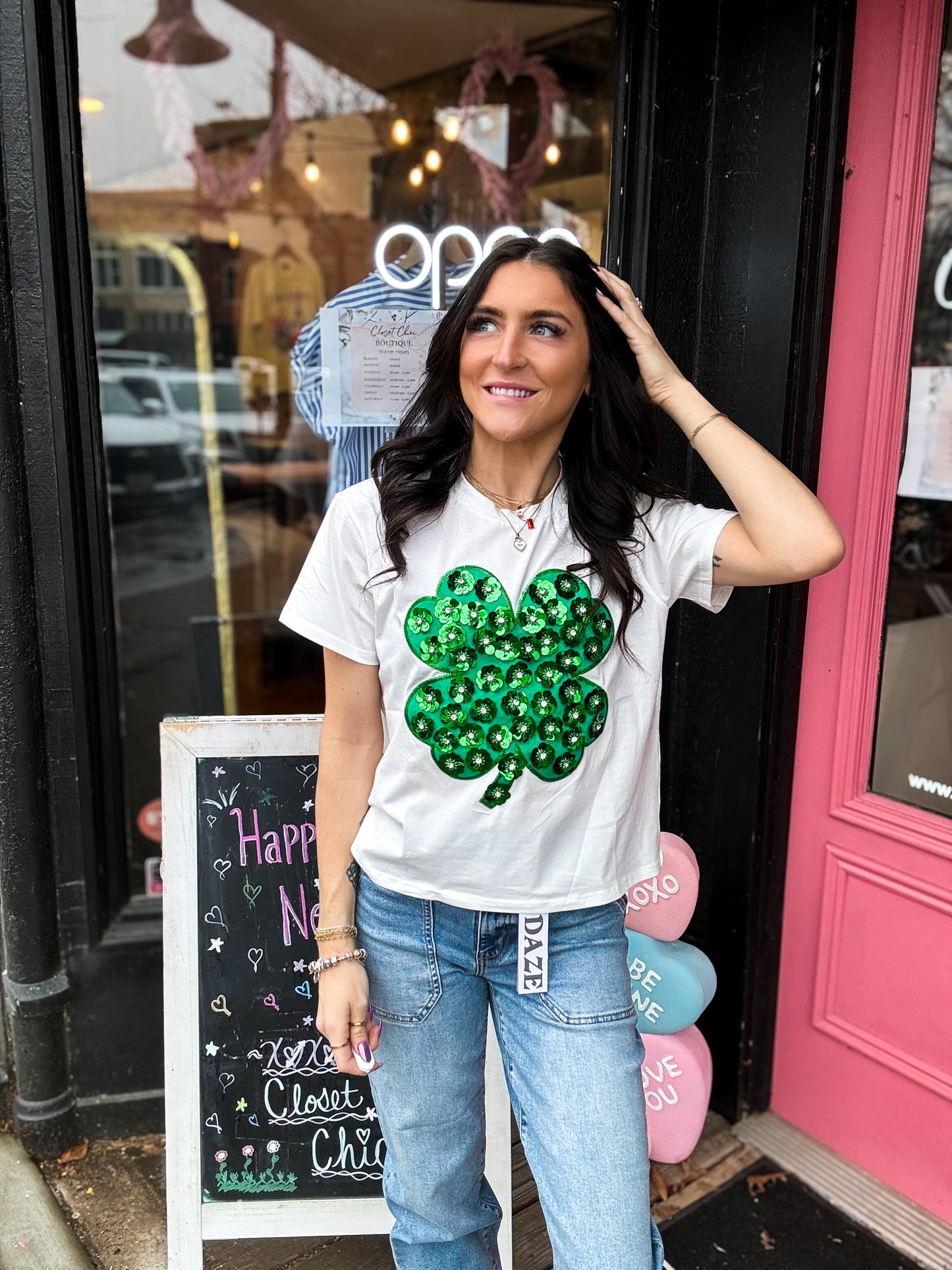 Sequin Flower Shamrock Tee