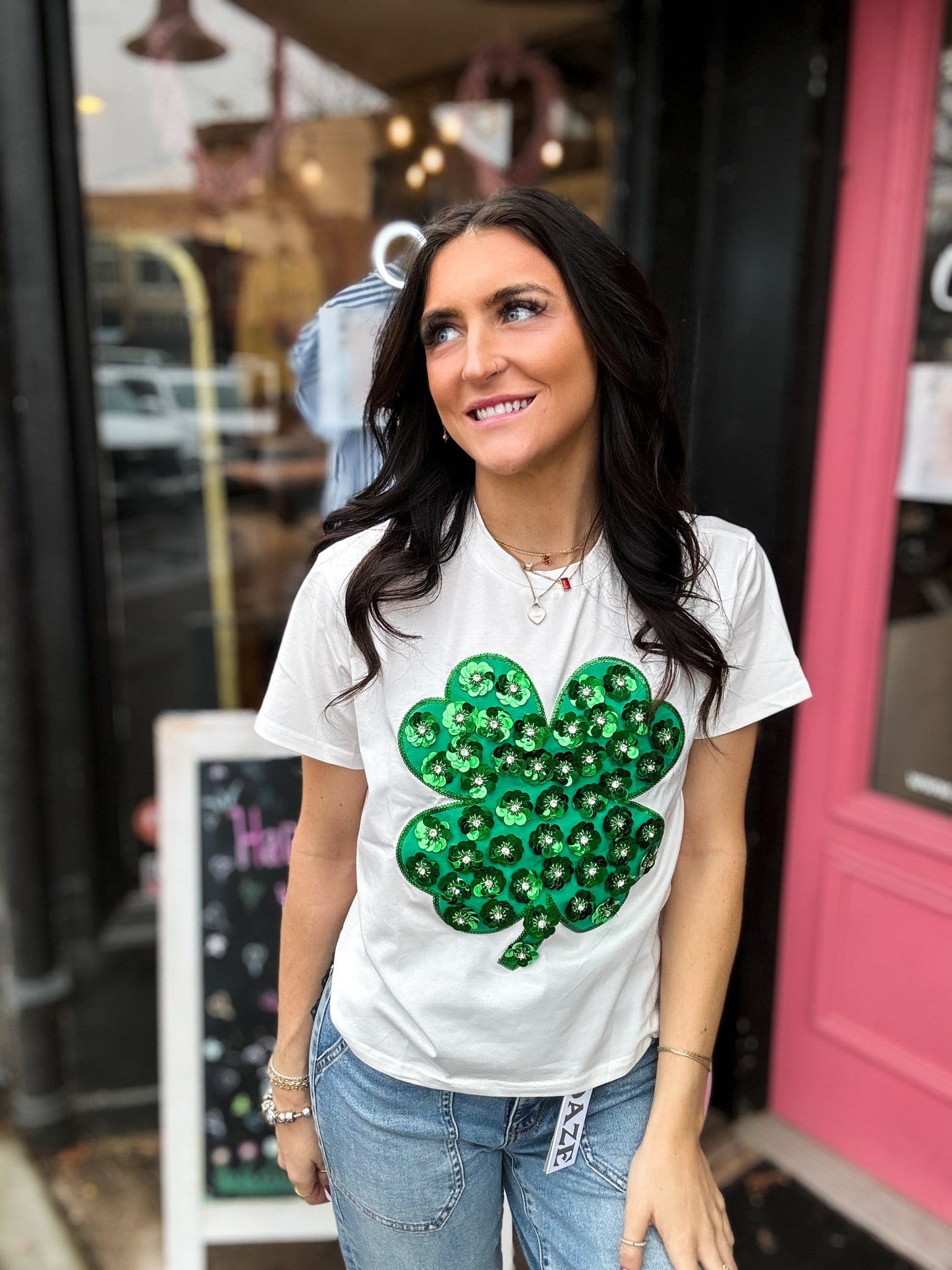 Sequin Flower Shamrock Tee