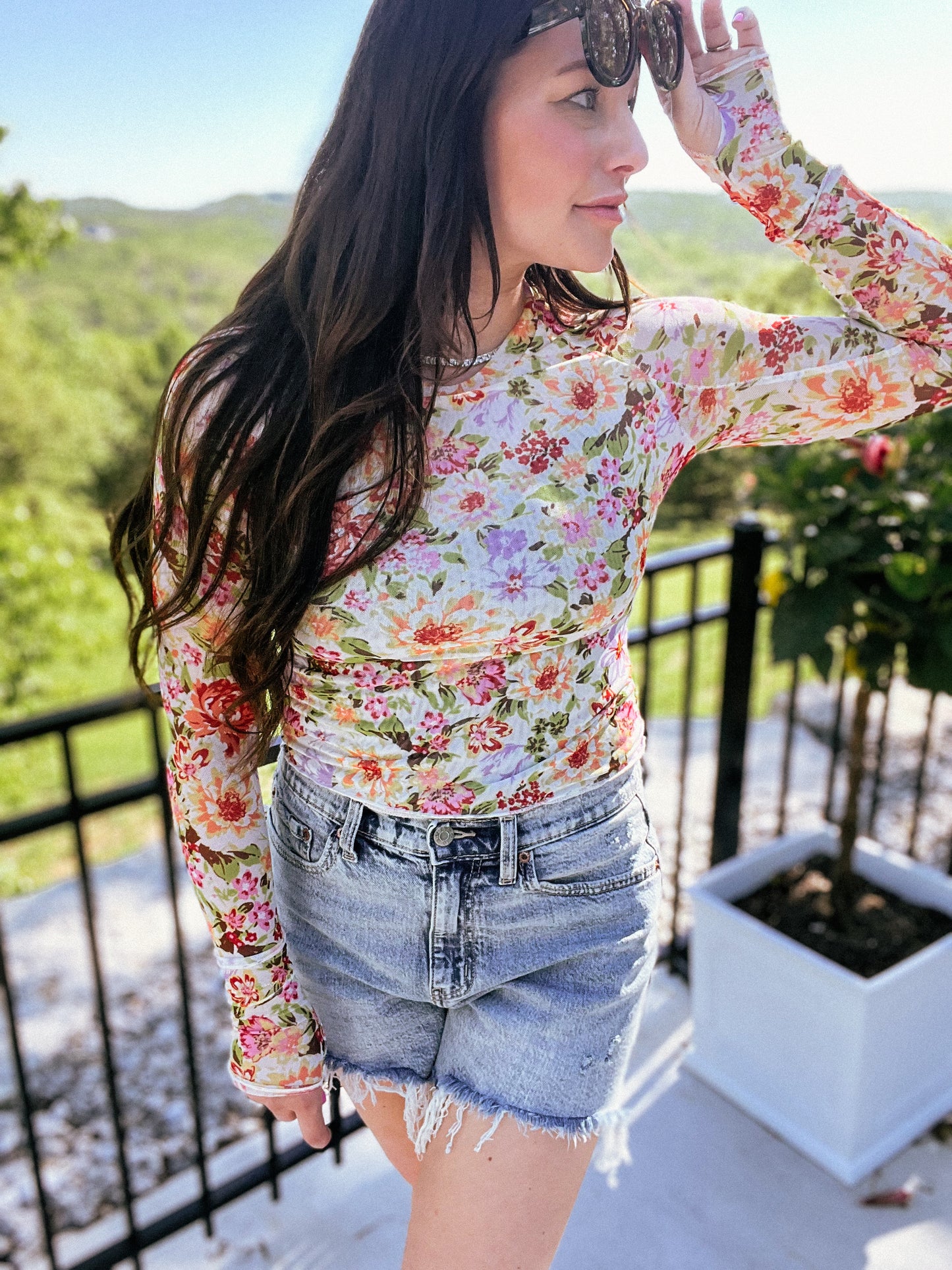 Top de malla con estampado floral Tricia