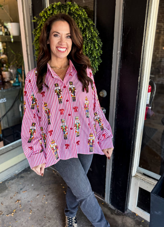 Stripe Nutcracker Cotton Button Up